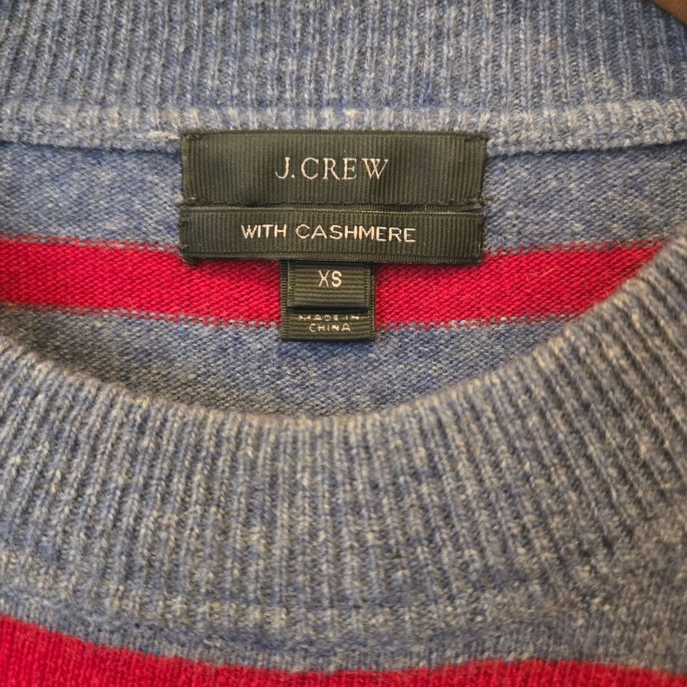 J. Crew Gray and Red Striped Cashmere Blend Sweater XSMALL - Picture 4 of 8